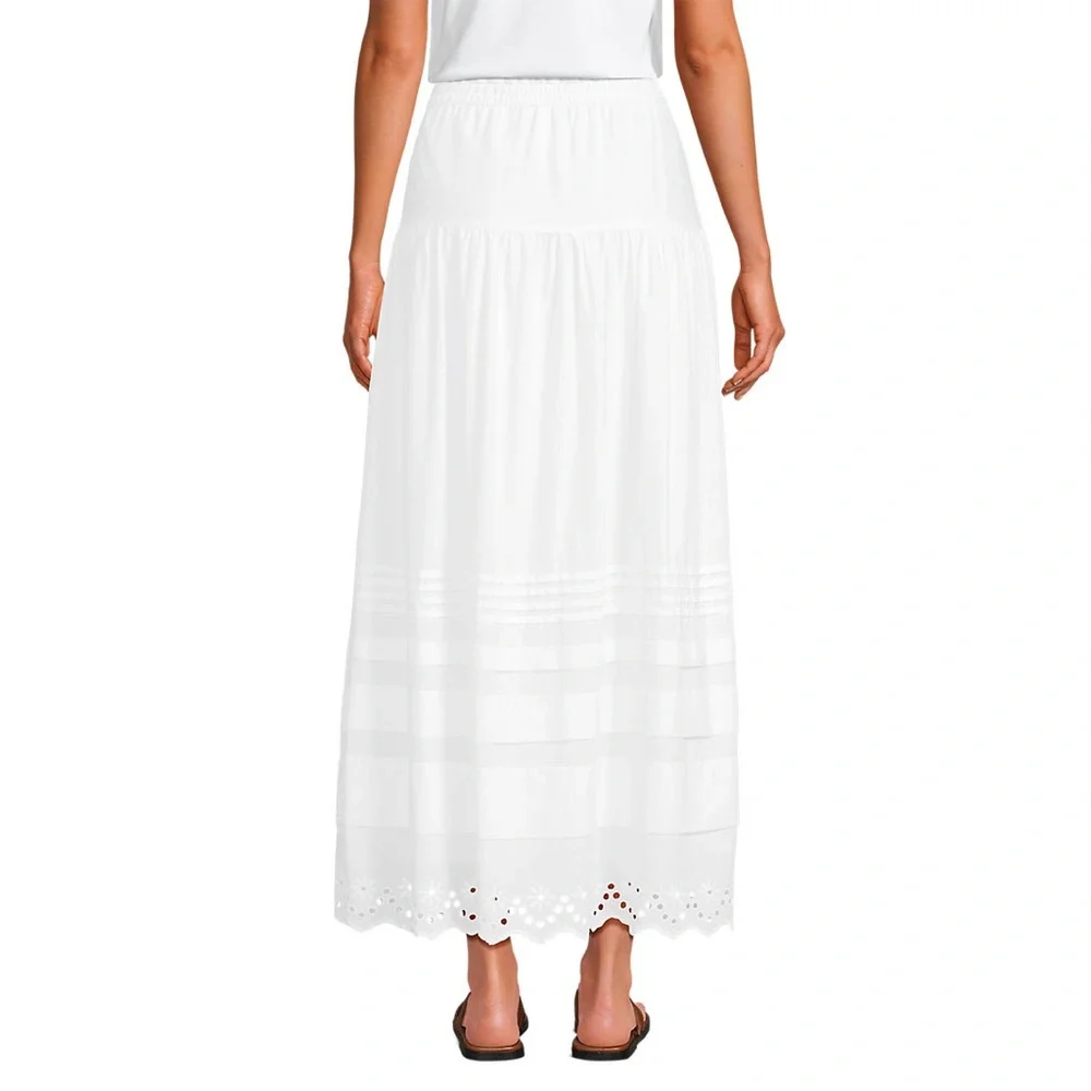 Lands End White Voile Eyelet Tiered Maxi skirt, xs - Picture 2 of 9